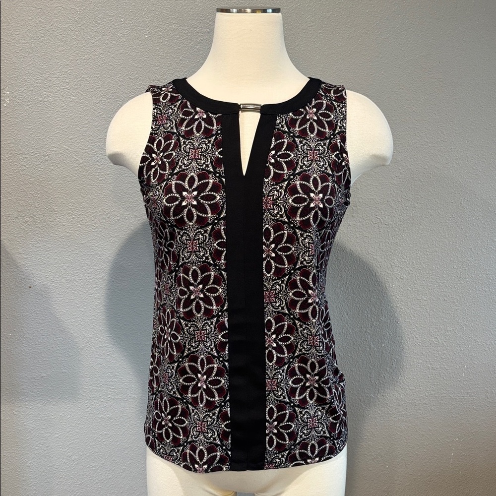 White House Black Market Black and White Floral Tank Top